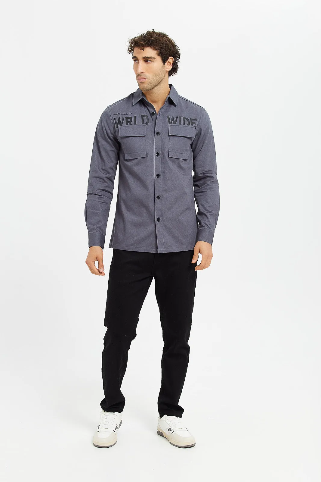 Men Grey Twill Over Shirt