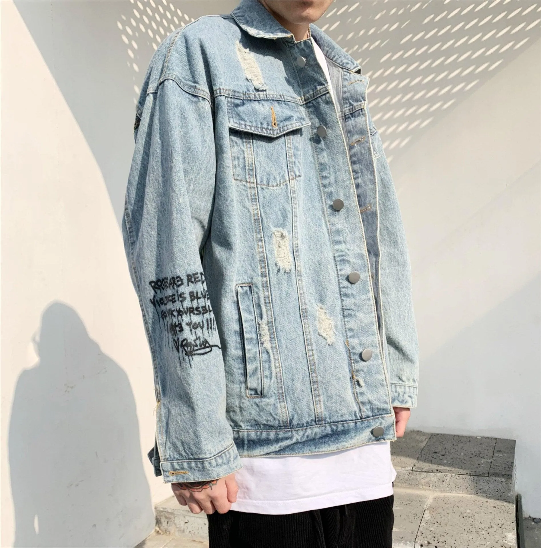 Men Oversized Graffiti Mess Denim Jacket