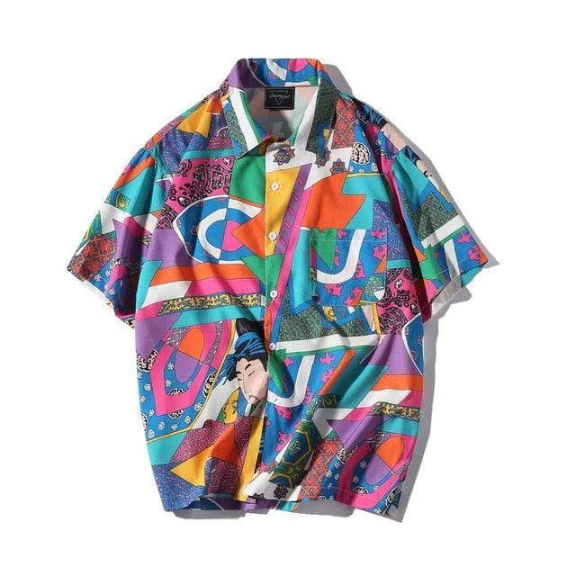 Men Retro Abstract Button Down