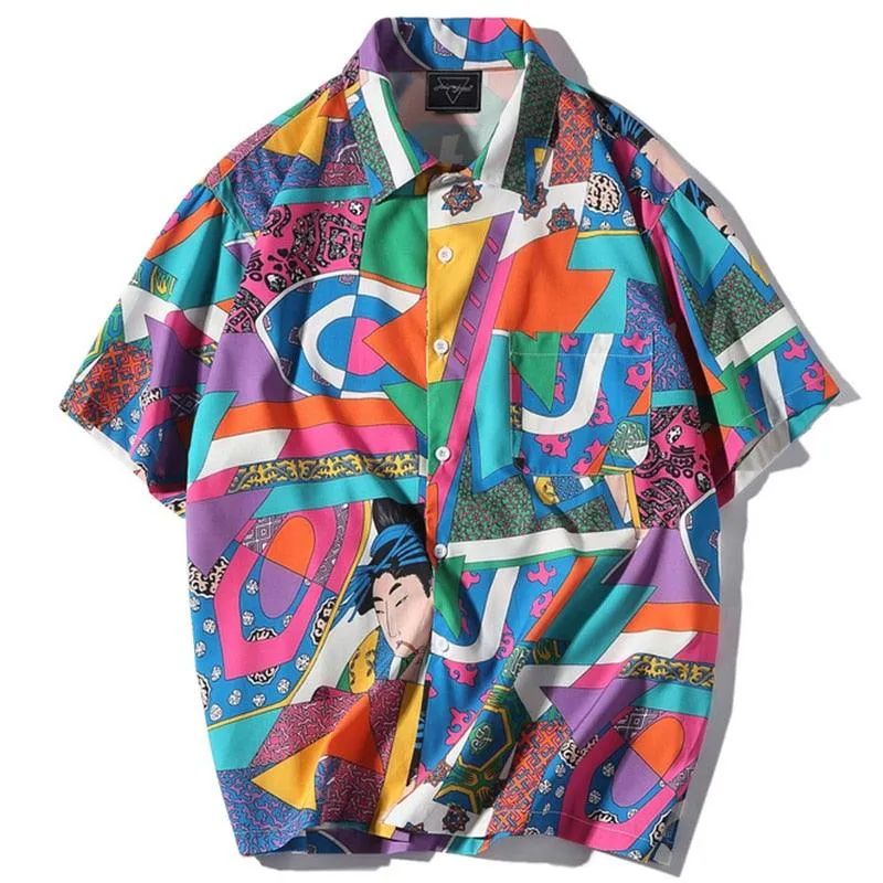 Men Retro Abstract Button Down