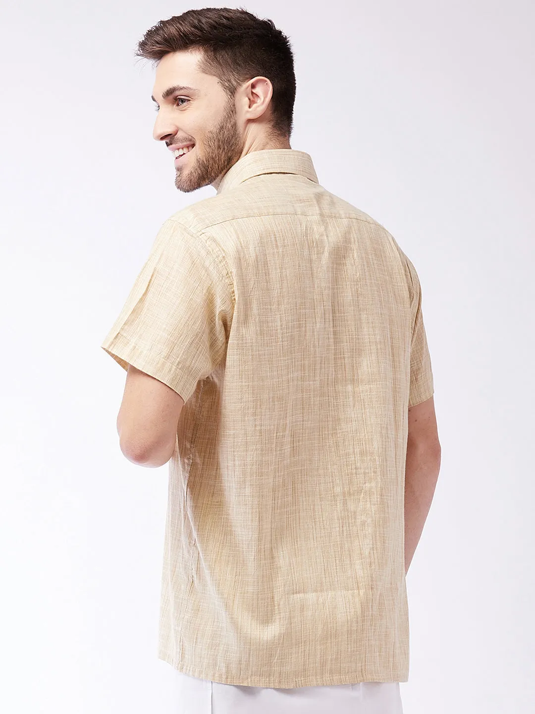 Men's Beige Cotton Blend Ethnic Shirt - Vastramay