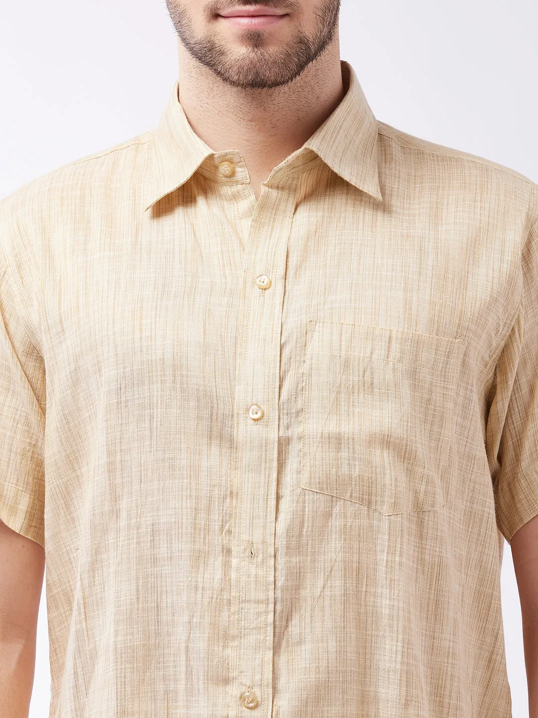 Men's Beige Cotton Blend Ethnic Shirt - Vastramay