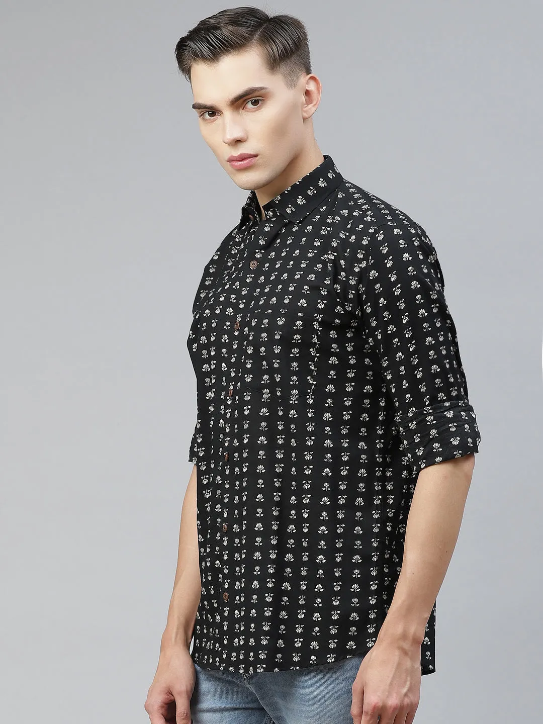 Men's Black Cotton Full Sleeves Shirt - Taantav