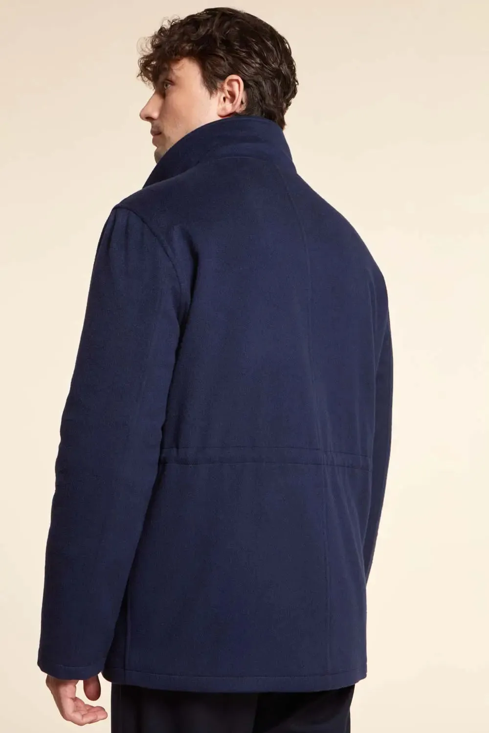 Mens blue jacket with fur collar