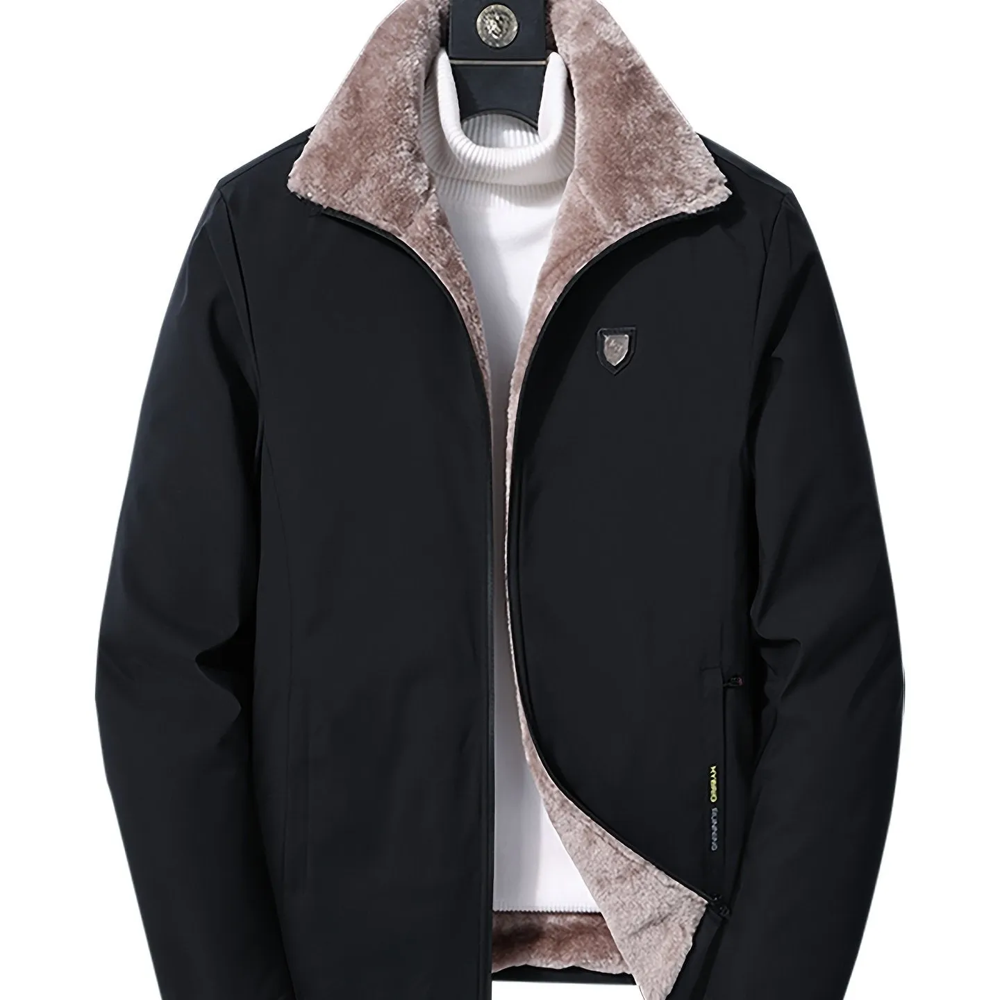 Men's Casual Solid Color Windproof  Fleece Zipper Jacket