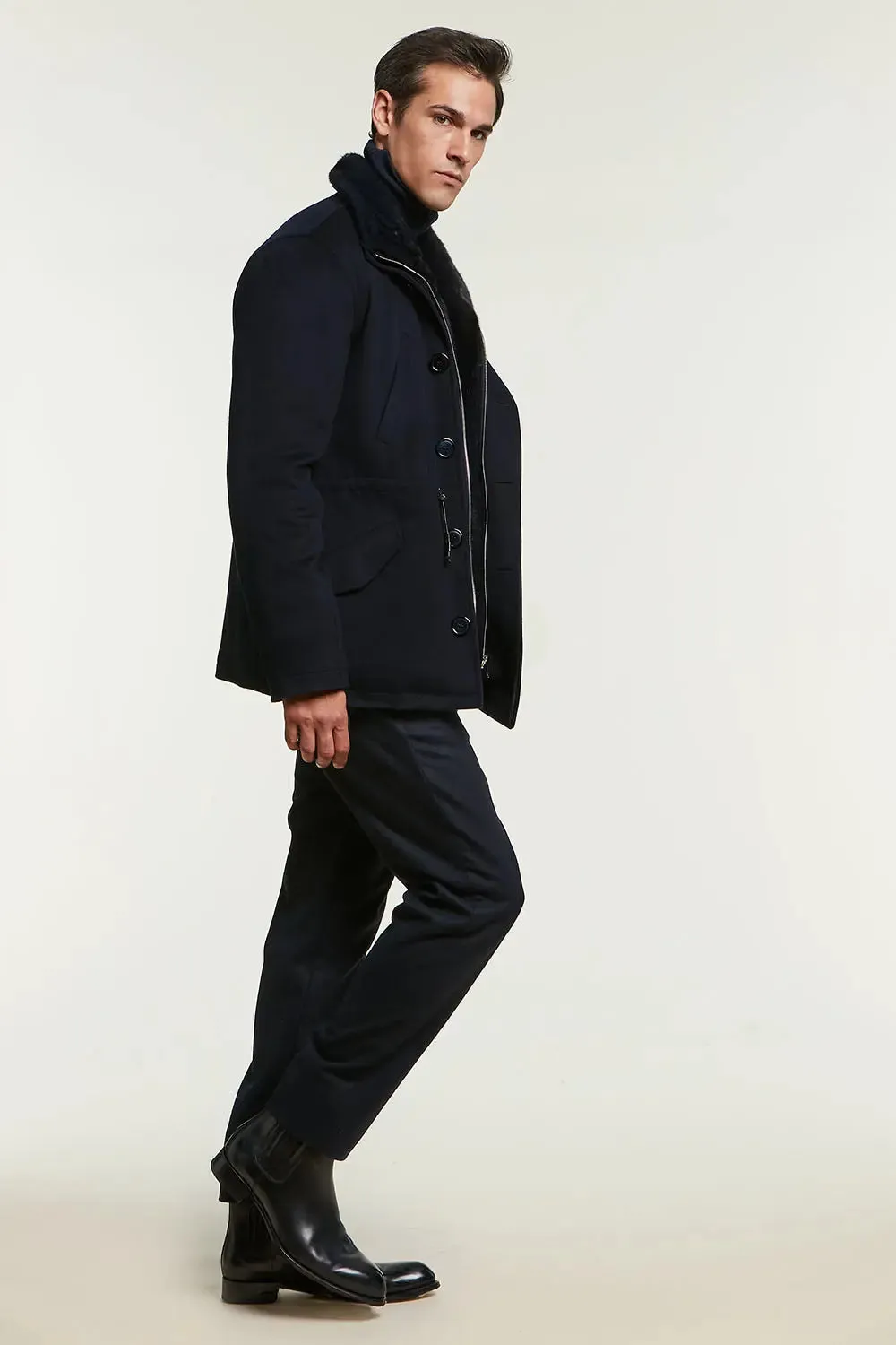 Mens coat with mink collar