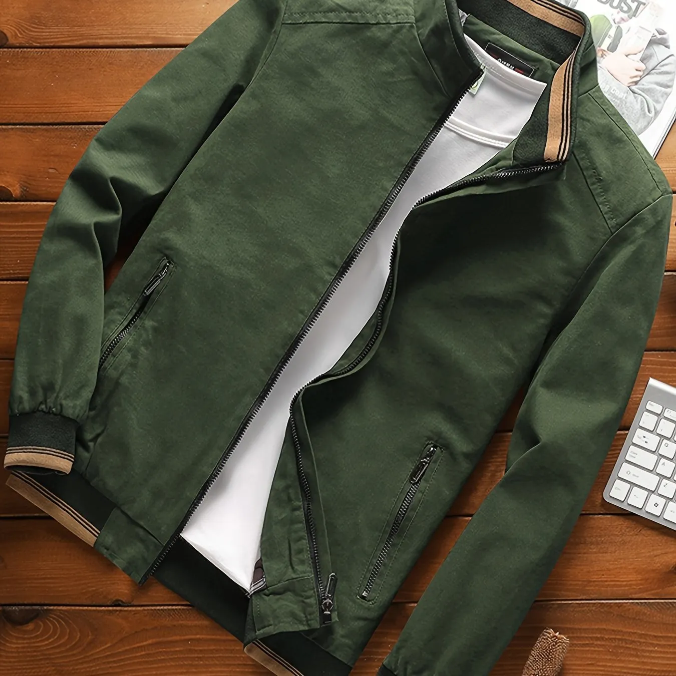 Men's Cotton Washed Jacket Business Casual Stand Collar Cargo Jackets