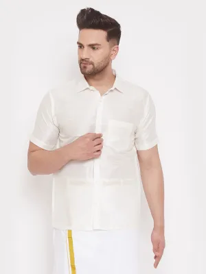 Men's Cream Silk Blend Ethnic Shirt - Vastramay