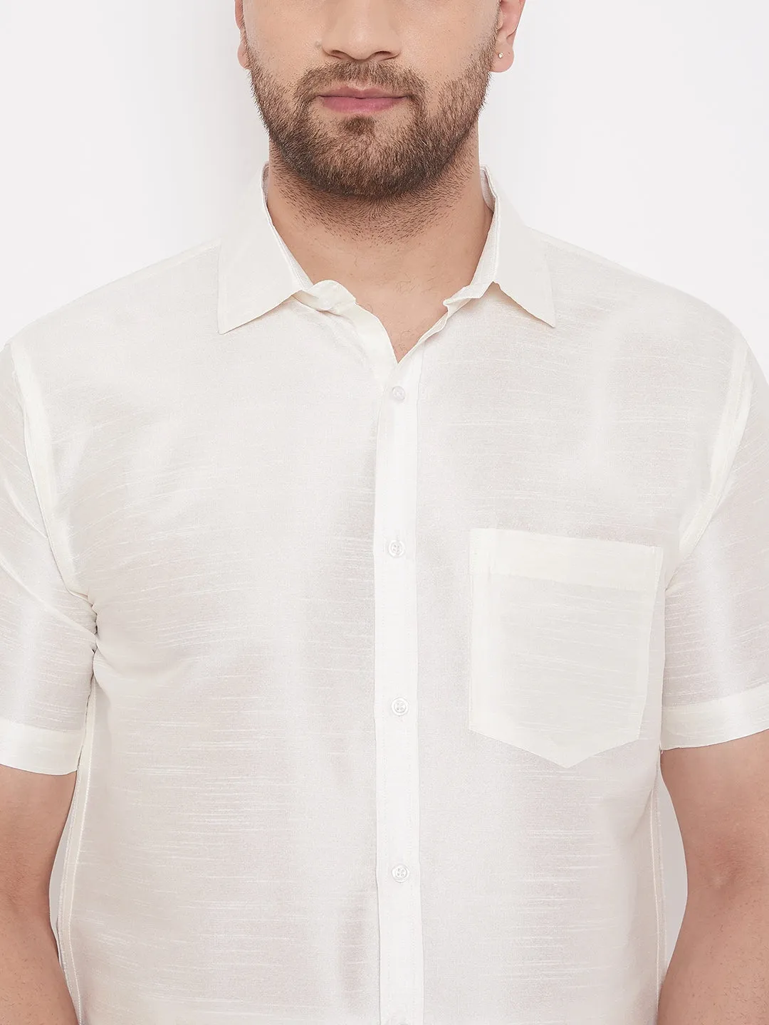 Men's Cream Silk Blend Ethnic Shirt - Vastramay