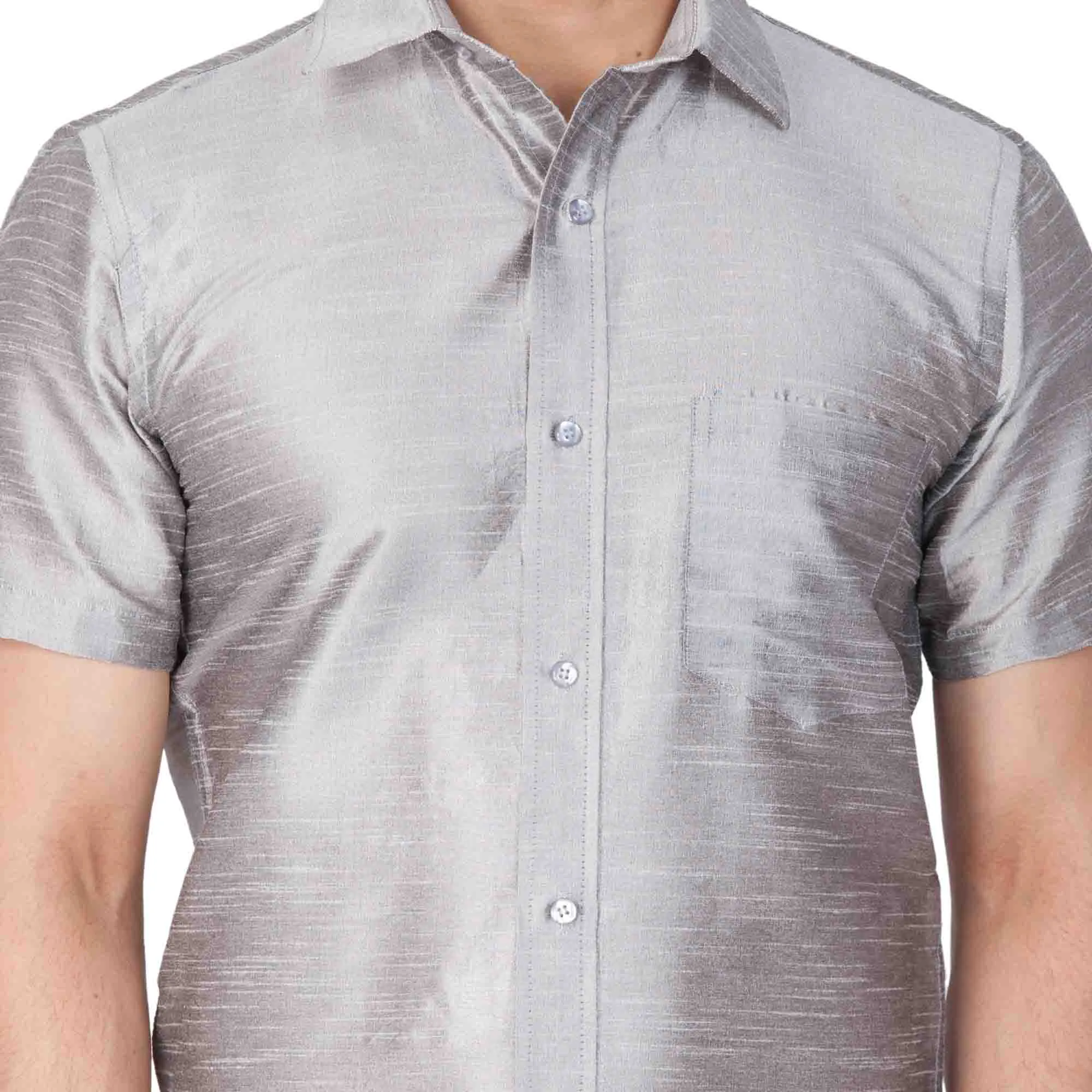 Men's Grey Cotton Silk Blend Ethnic Shirt - Vastramay