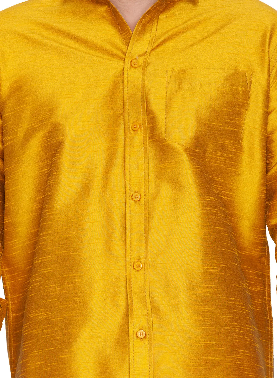 Men's Mustard And White Silk Blend Shirt And Mundu - Vastramay