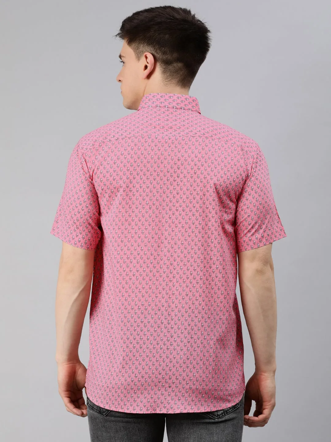 Men's Pink Cotton Short Sleeves Shirts For Men - Taantav