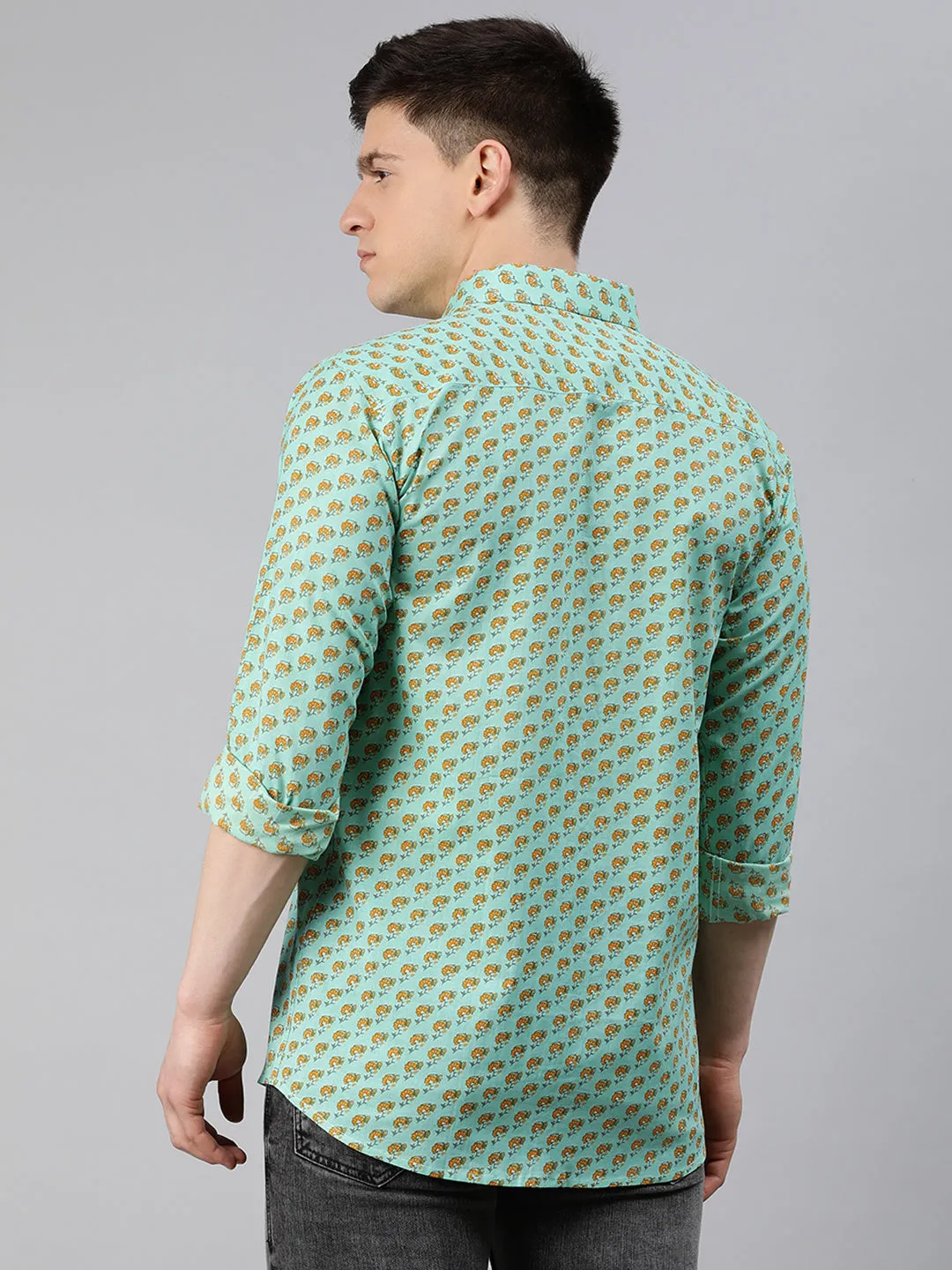 Men's Sea Green Cotton Full Sleeves Shirts For Men - Taantav