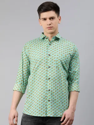 Men's Sea Green Cotton Full Sleeves Shirts For Men - Taantav