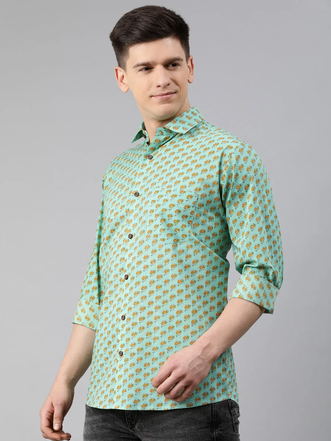 Men's Sea Green Cotton Full Sleeves Shirts For Men - Taantav