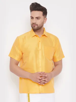 Men's Yellow Silk Blend Ethnic Shirt - Vastramay