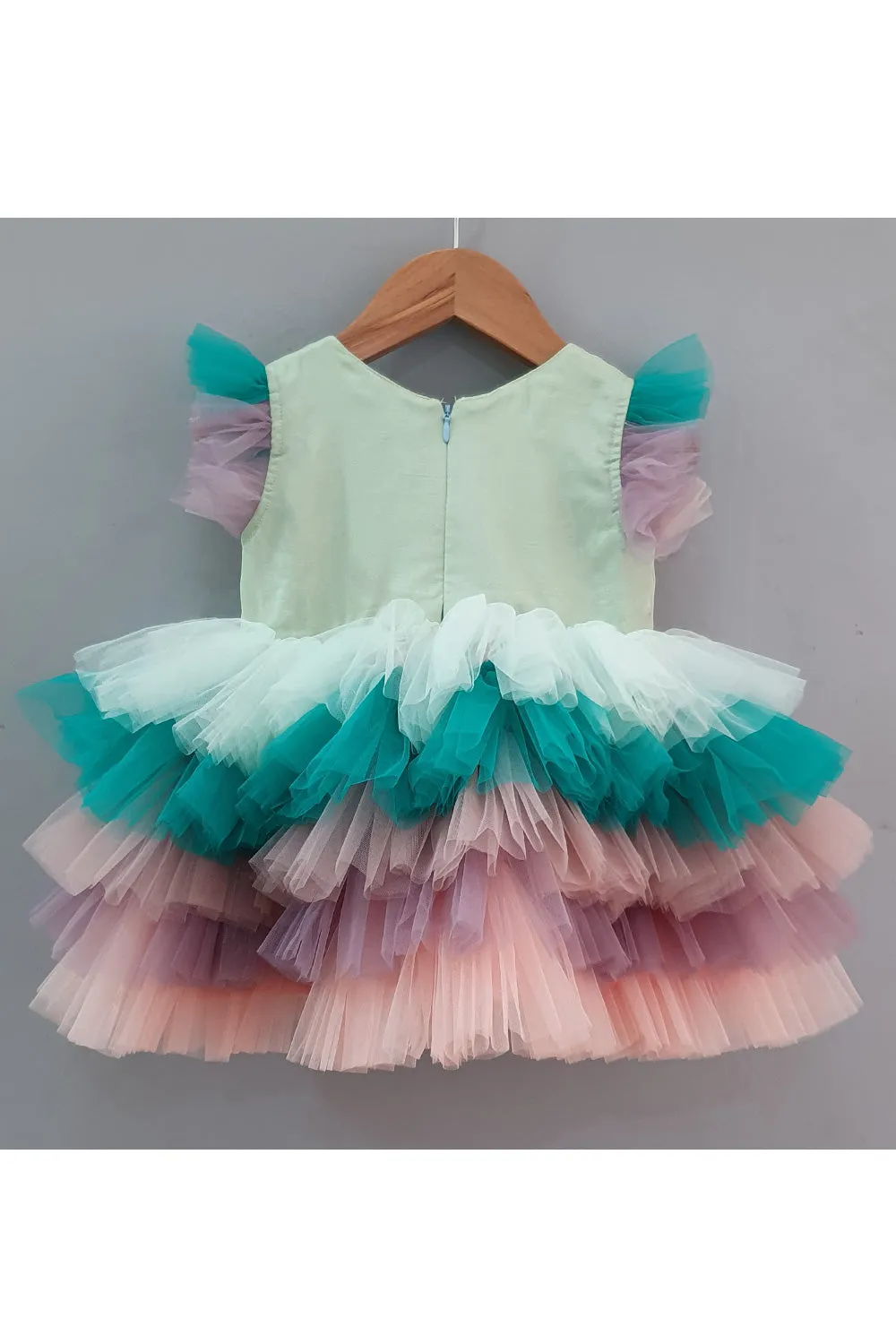 Multicolor Doll Embroidered Frill Net Dress