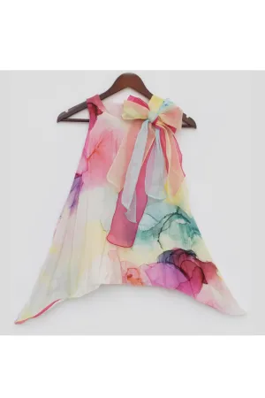 Multicolor Tie And Dye Printed Organza Dress