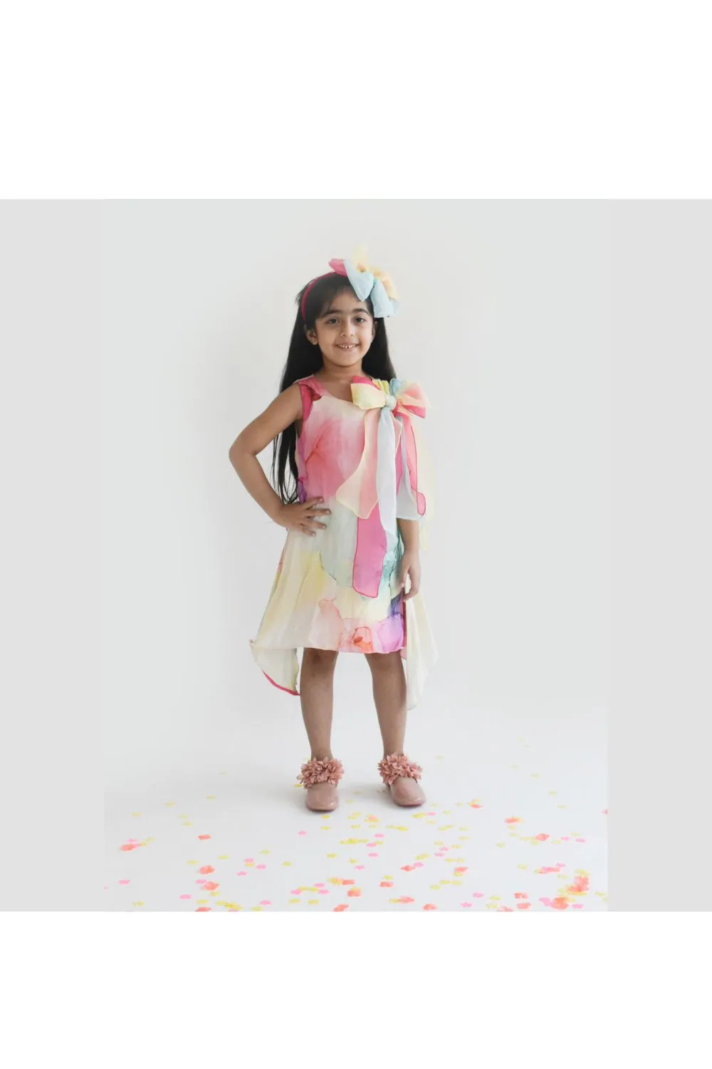 Multicolor Tie And Dye Printed Organza Dress