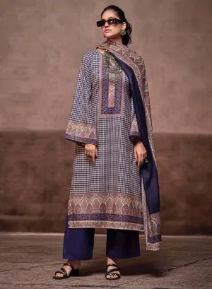 Mumtaz Arts Blue Unstitched Pashmina Winter Suit Dress Material for Women