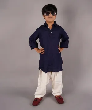 Navy Colored Pathani Kurta Pyjama set for Boys