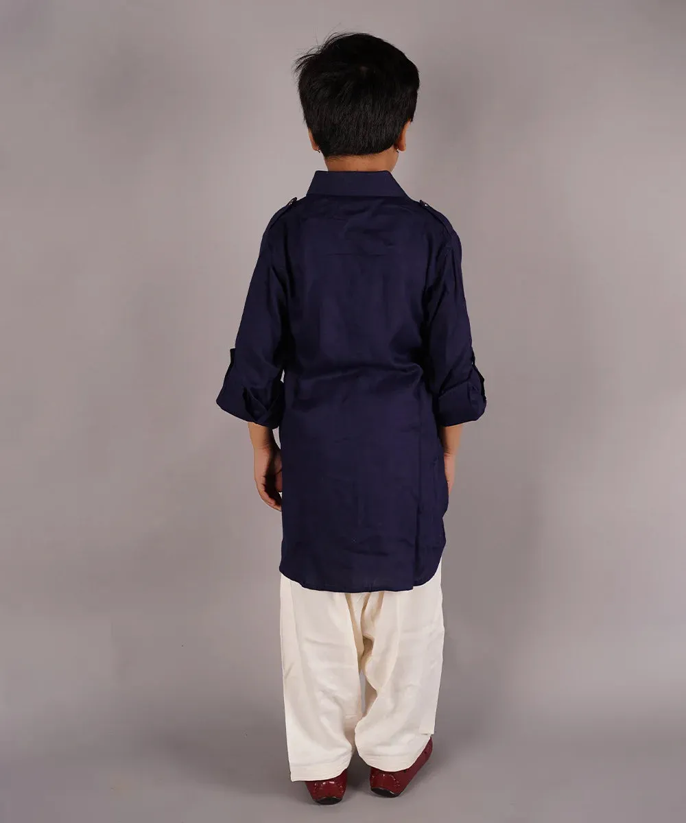 Navy Colored Pathani Kurta Pyjama set for Boys