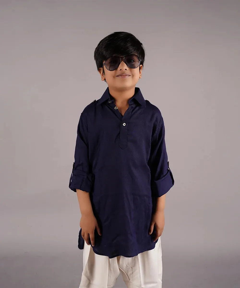 Navy Colored Pathani Kurta Pyjama set for Boys