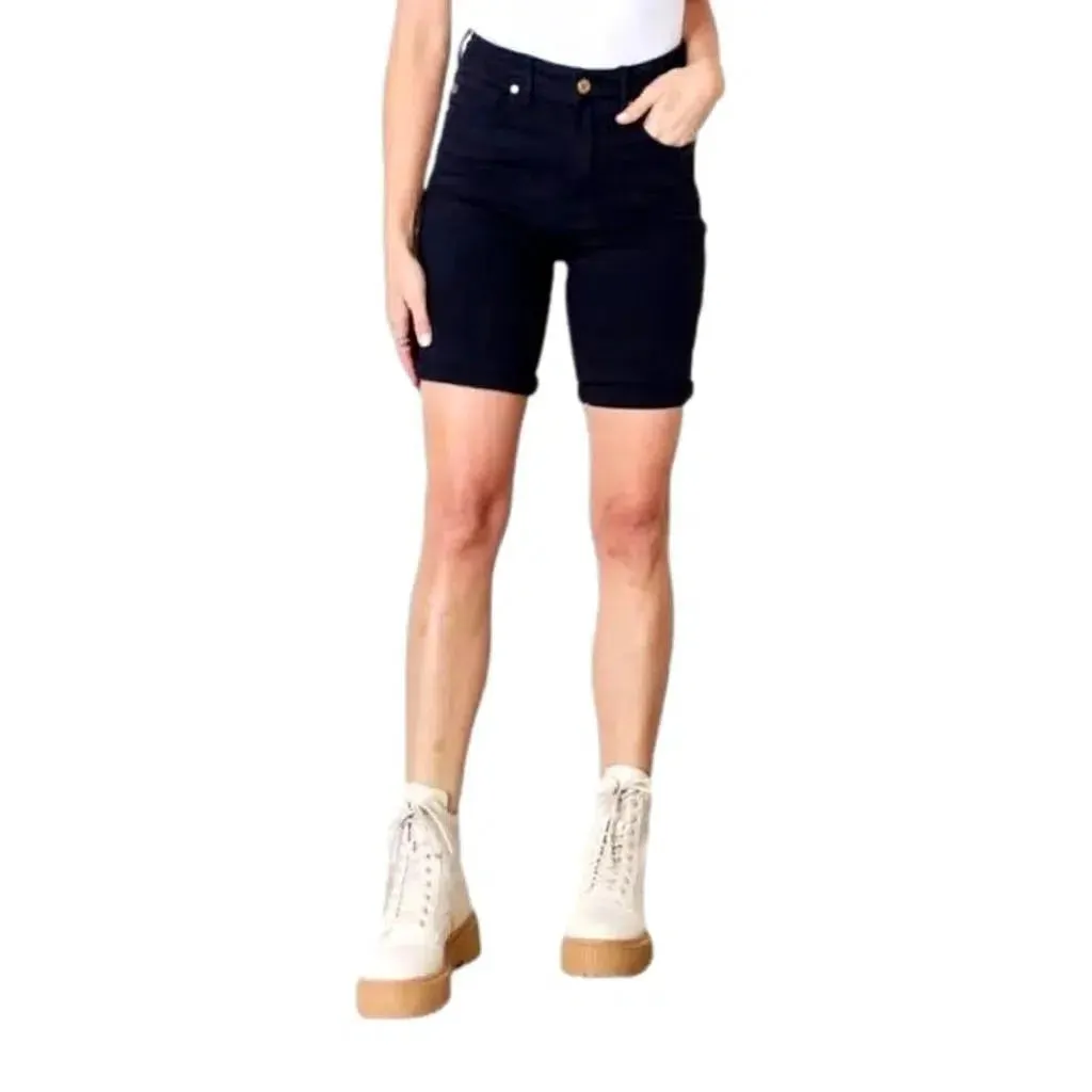 Navy monochrome jean shorts for women