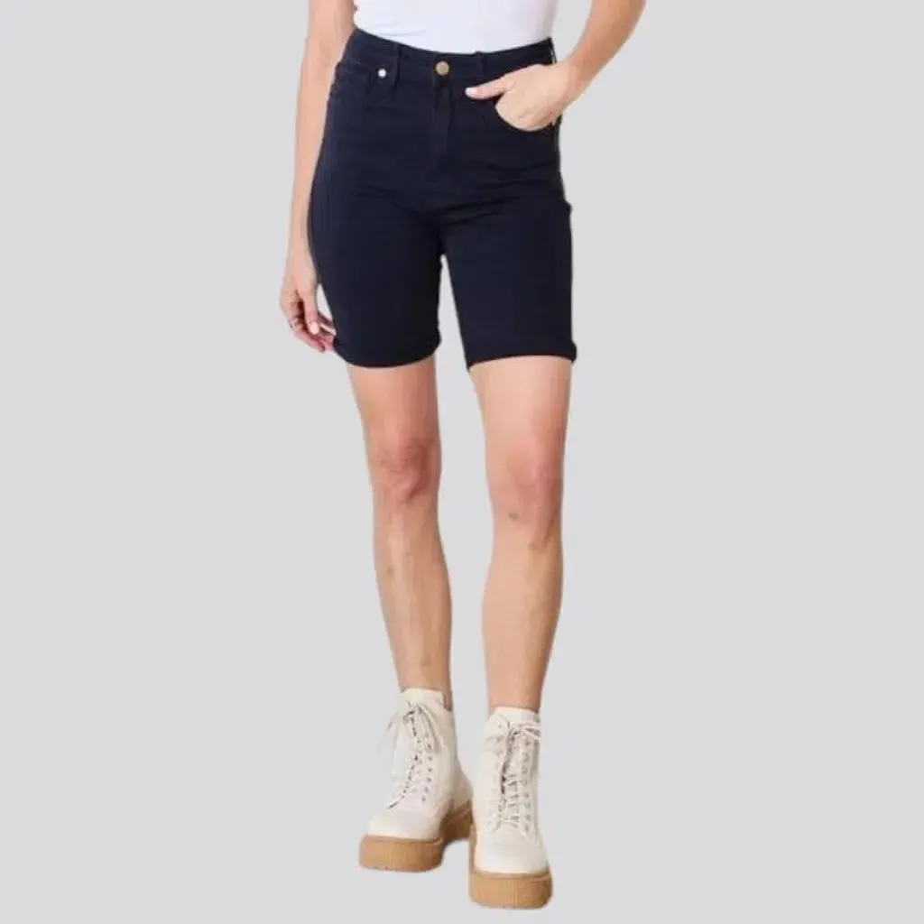 Navy monochrome jean shorts for women