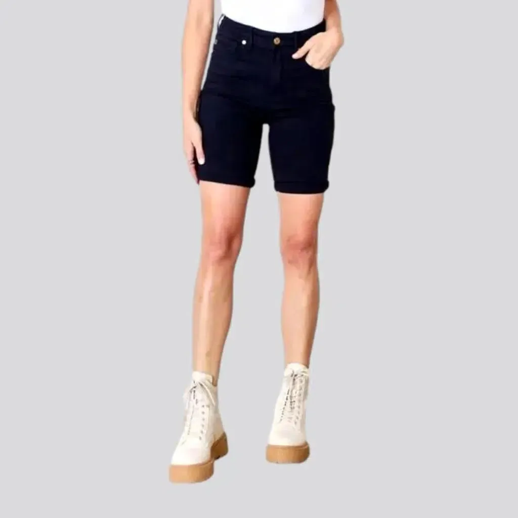 Navy monochrome jean shorts for women