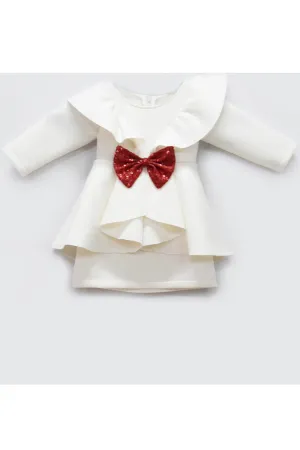 Off White Ruffle Bow Dress