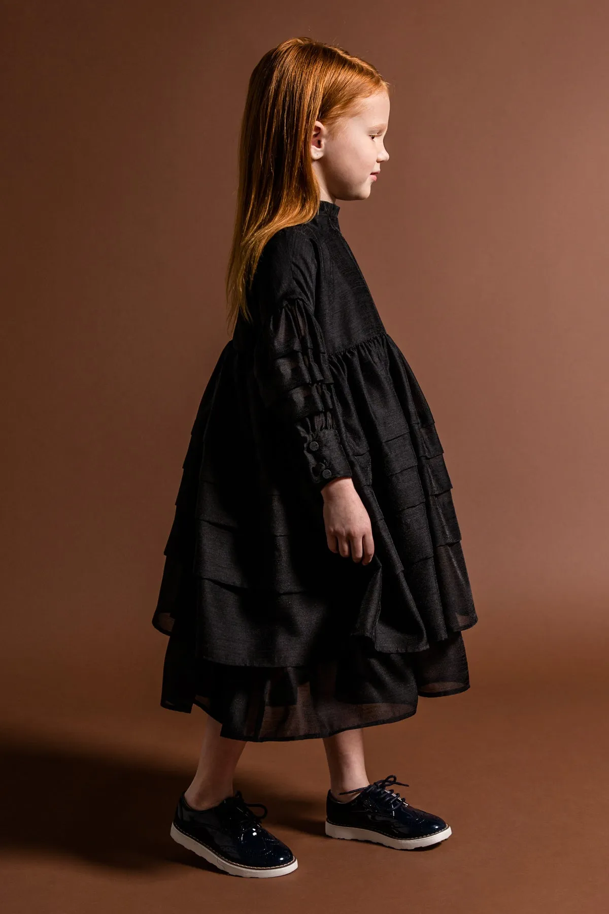 OMAMImini Layered Voile Girls Dress - Black