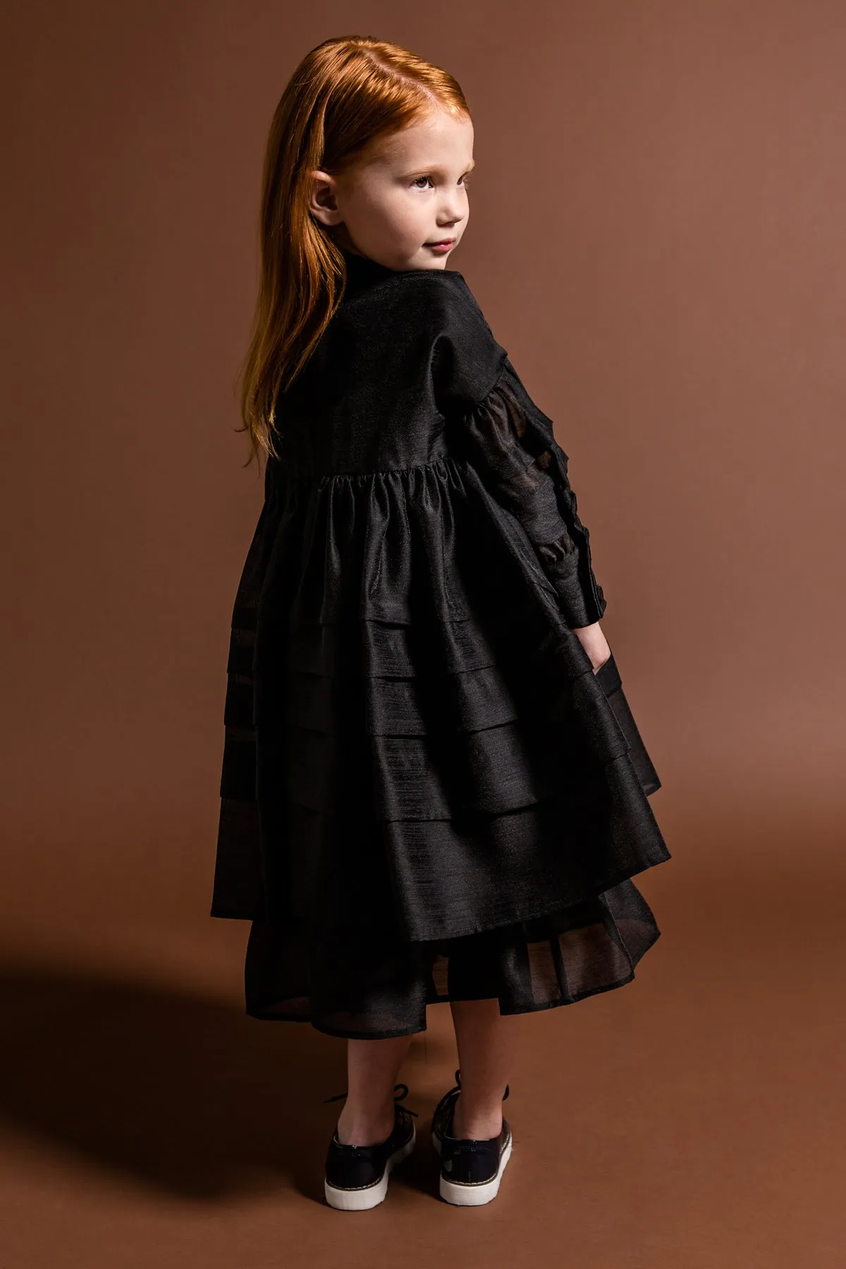 OMAMImini Layered Voile Girls Dress - Black