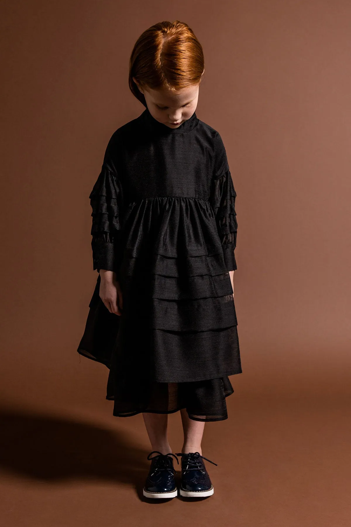 OMAMImini Layered Voile Girls Dress - Black