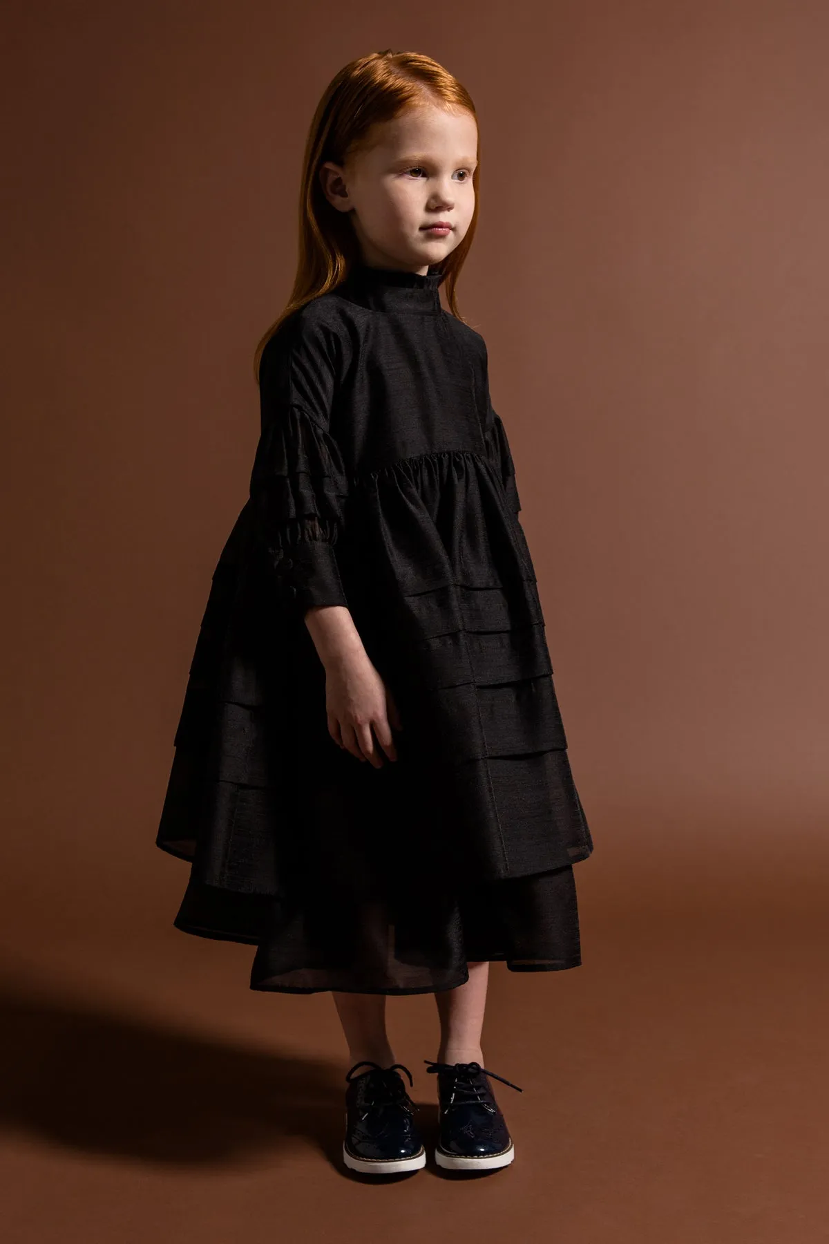 OMAMImini Layered Voile Girls Dress - Black