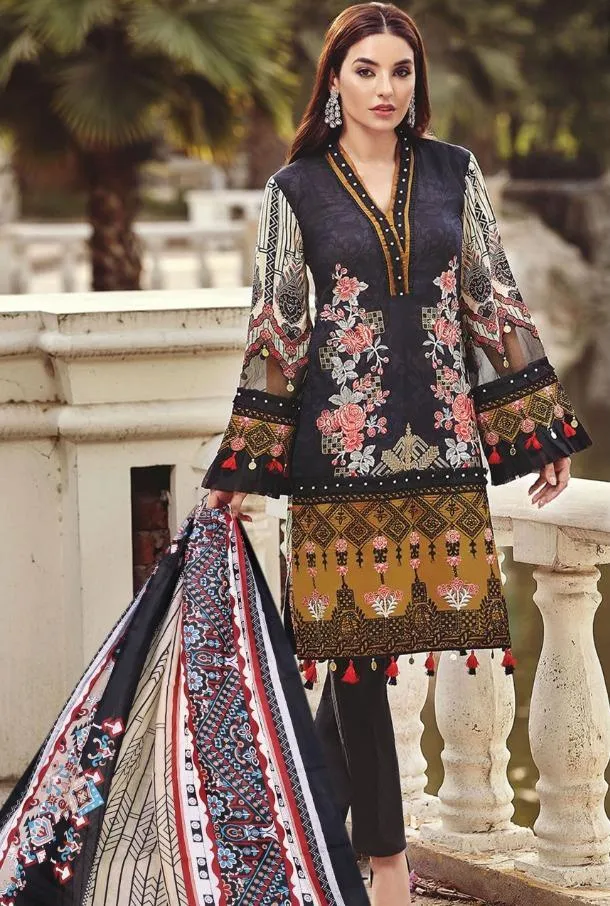 Pakistani Style Printed Black Suits Dress Material for women