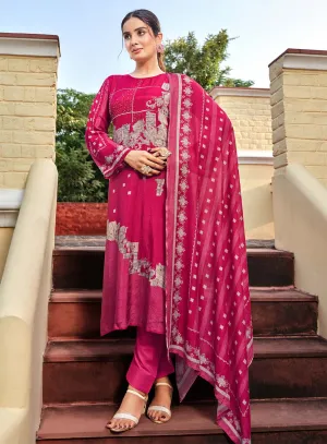 Party Wear Pure Muslin Unstitched Pink Salwar Suit Material for Women