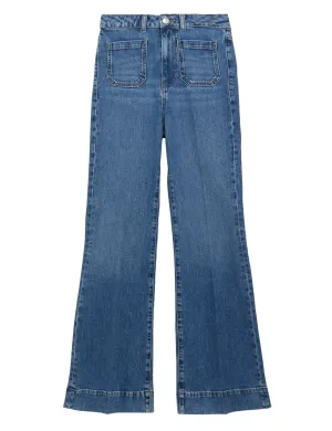 Patch Pocket Flare High Waisted Jeans