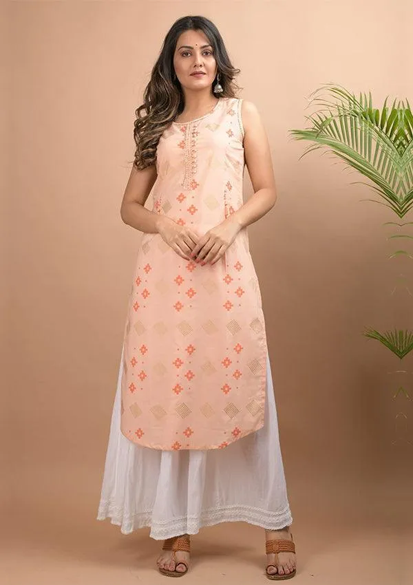 Peach Sleeveless Kurta Sharara Set