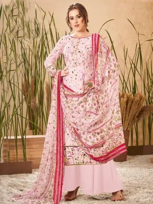 Pink Viscose Silk Unstitched Suit with Chiffon Dupatta