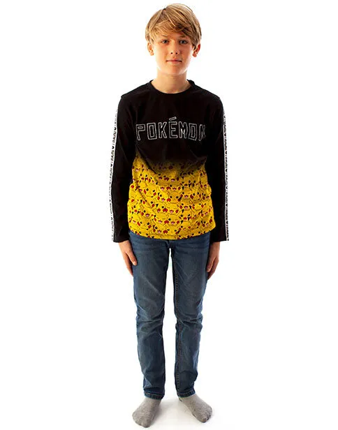 Pokemon Pikachu Fade Long Sleeve Boy's T-Shirt- Black