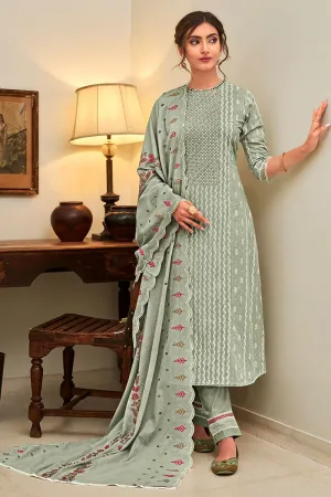 Pure Cotton Green Unstitched Printed Salwar Suit Material