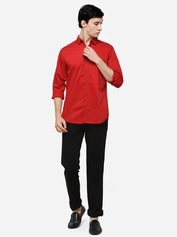 Red Slim Fit Solid Casual Shirt | JadeBlue