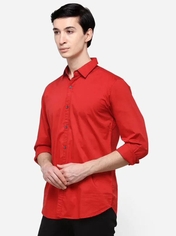 Red Slim Fit Solid Casual Shirt | JadeBlue