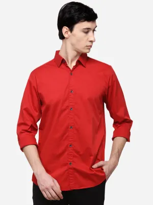 Red Slim Fit Solid Casual Shirt | JadeBlue