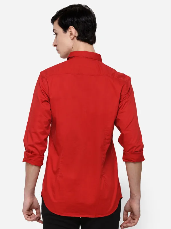 Red Slim Fit Solid Casual Shirt | JadeBlue