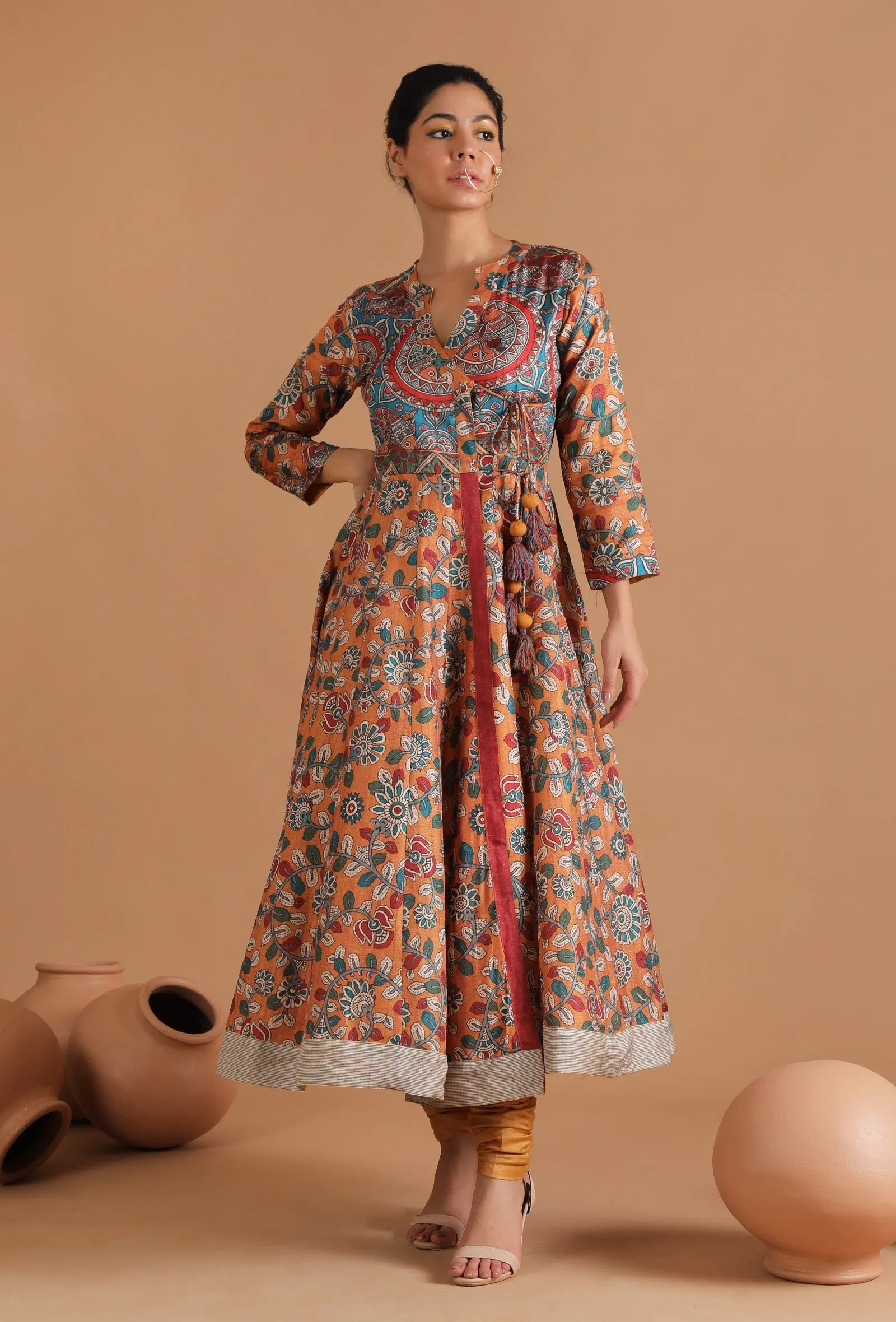 Set Of 2: Saarang Allover Kalamkari Angrakha Kurta With Chooridar