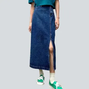 Side closure long denim skirt