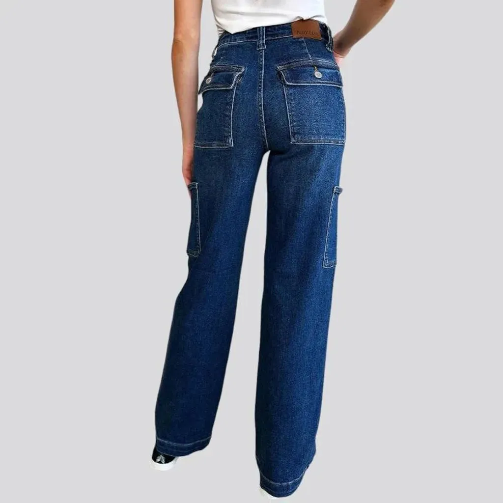 Side-leg-pockets straight jeans for women