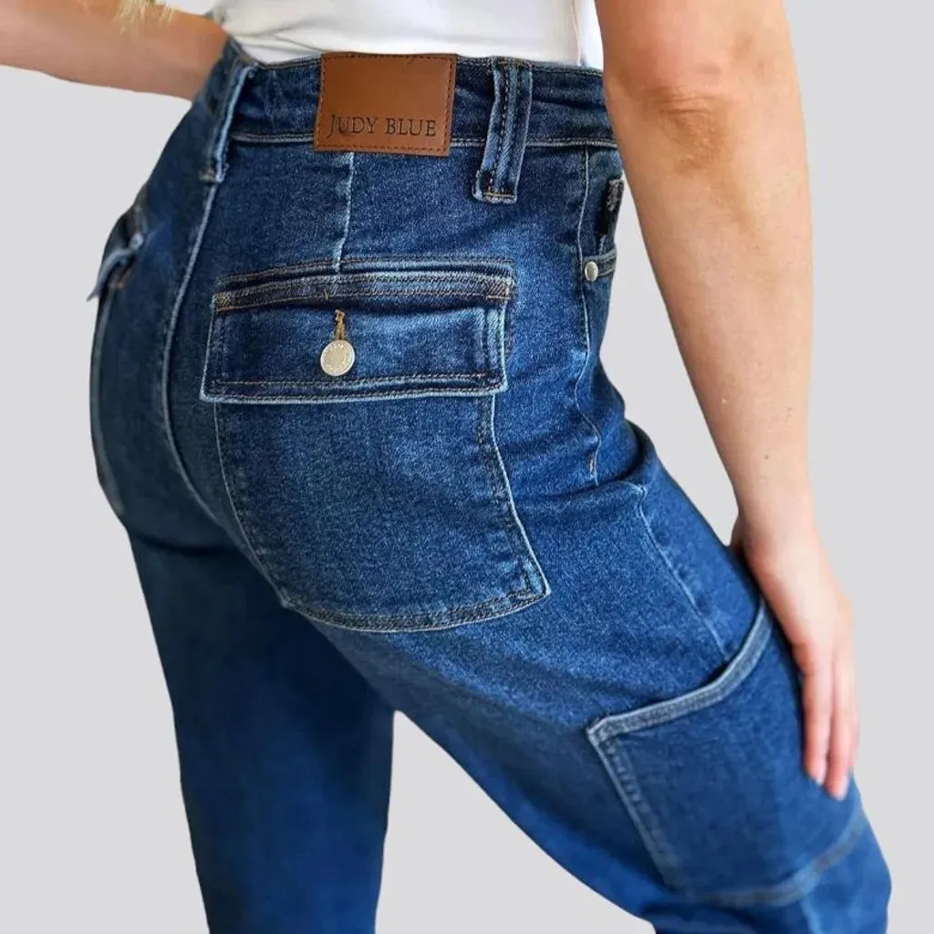 Side-leg-pockets straight jeans for women